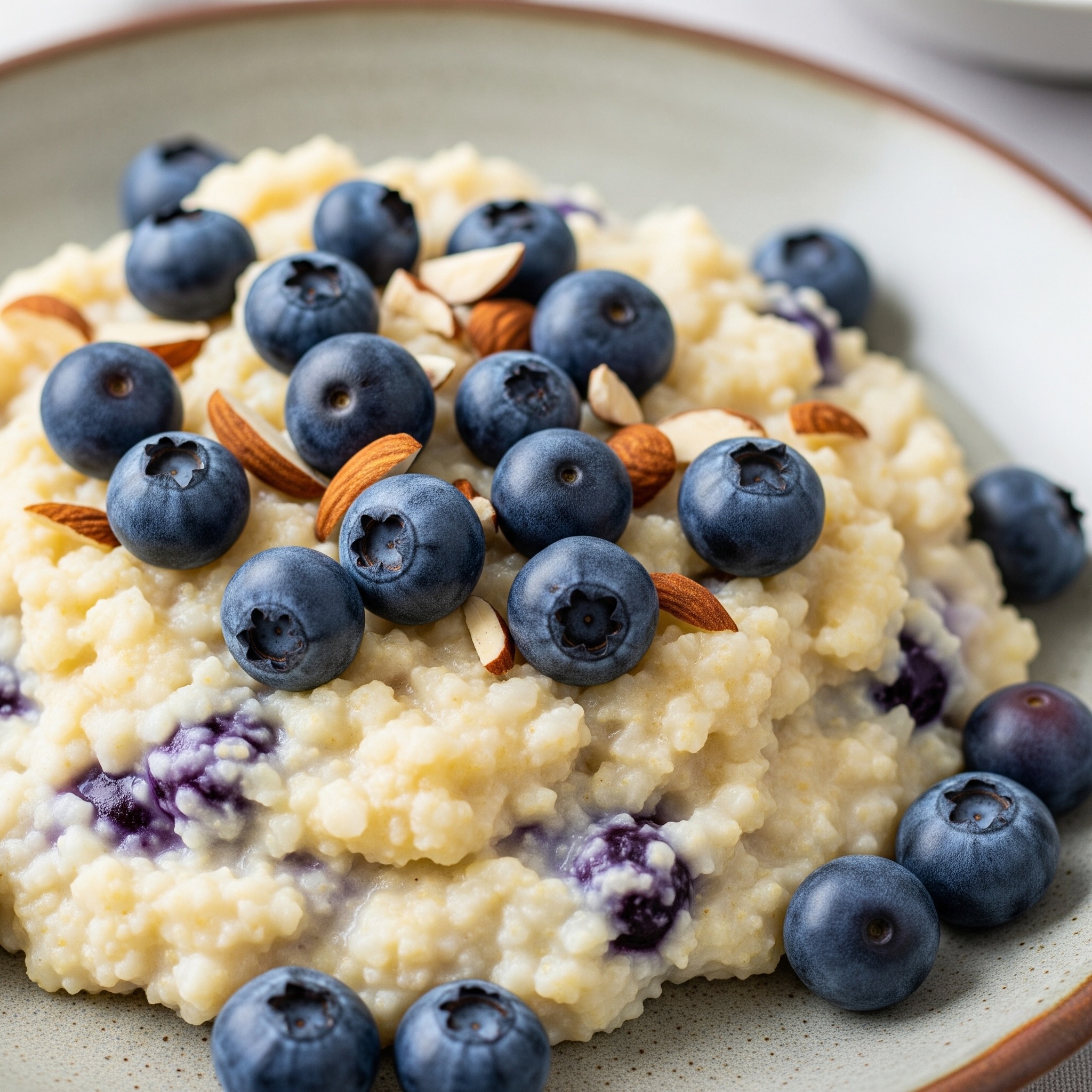 Blueberry Semolina Porridge with Almonds