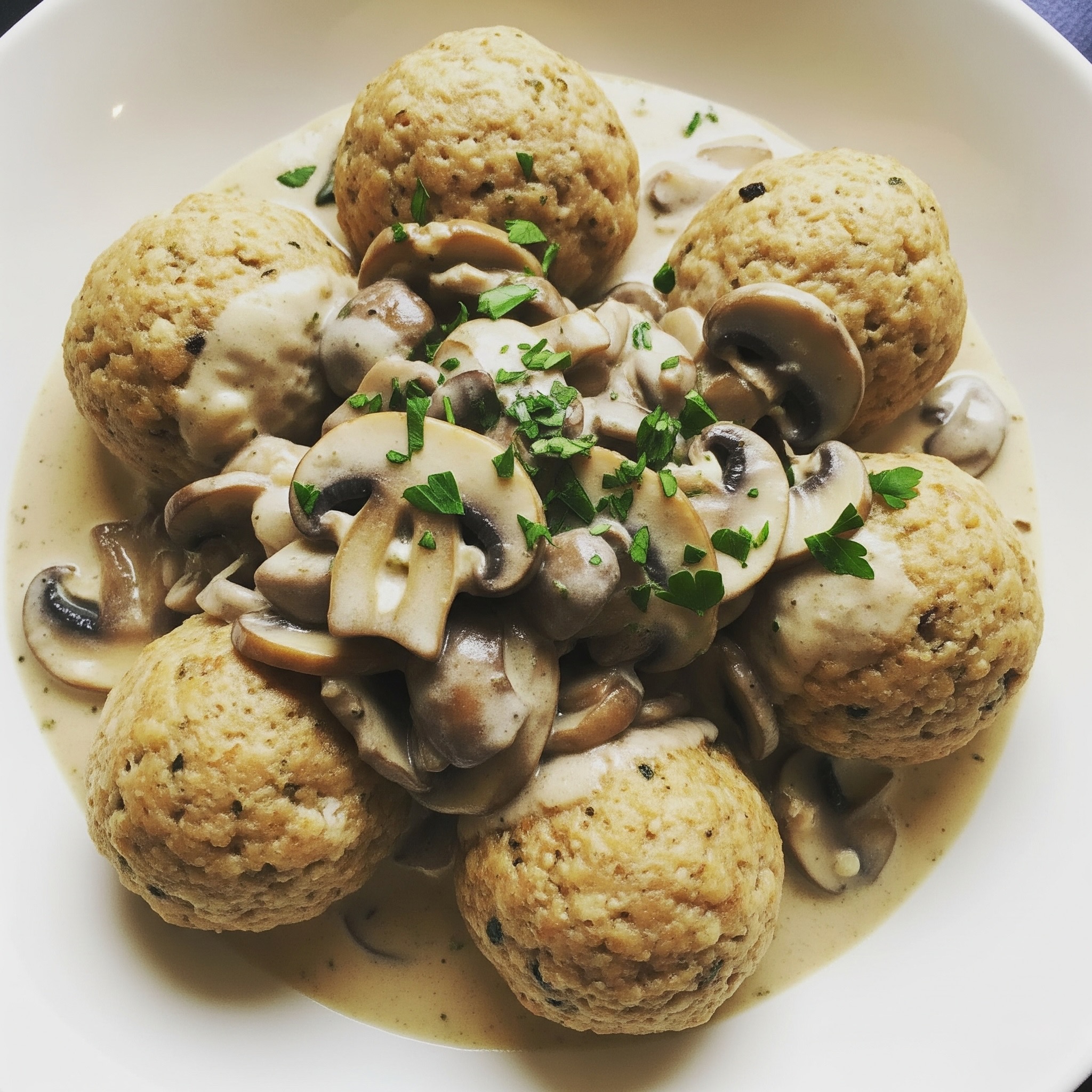 Bread Dumplings with creamy Mushroom Sauce