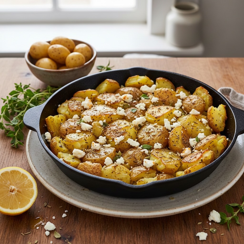 Zerdrückte Ofenkartoffeln mit Feta