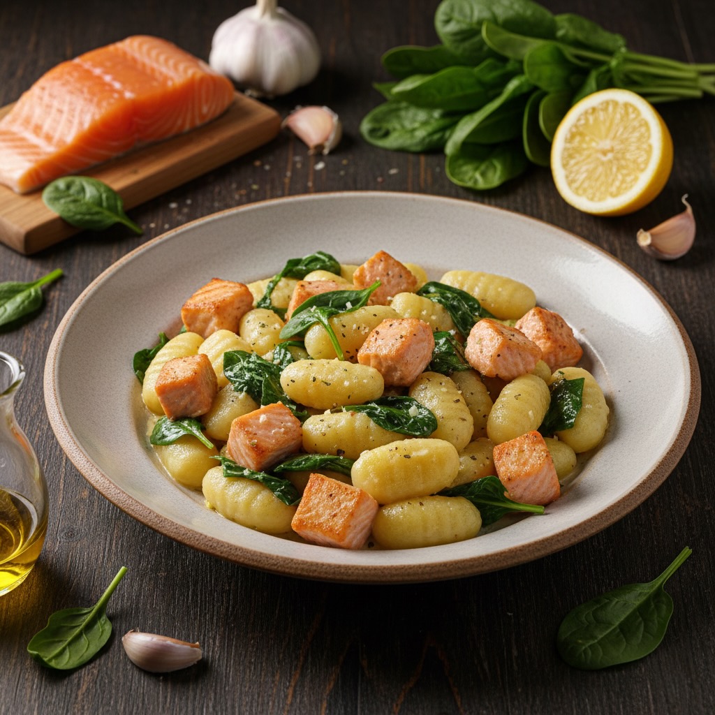Gnocchi mit Lachs und Spinat