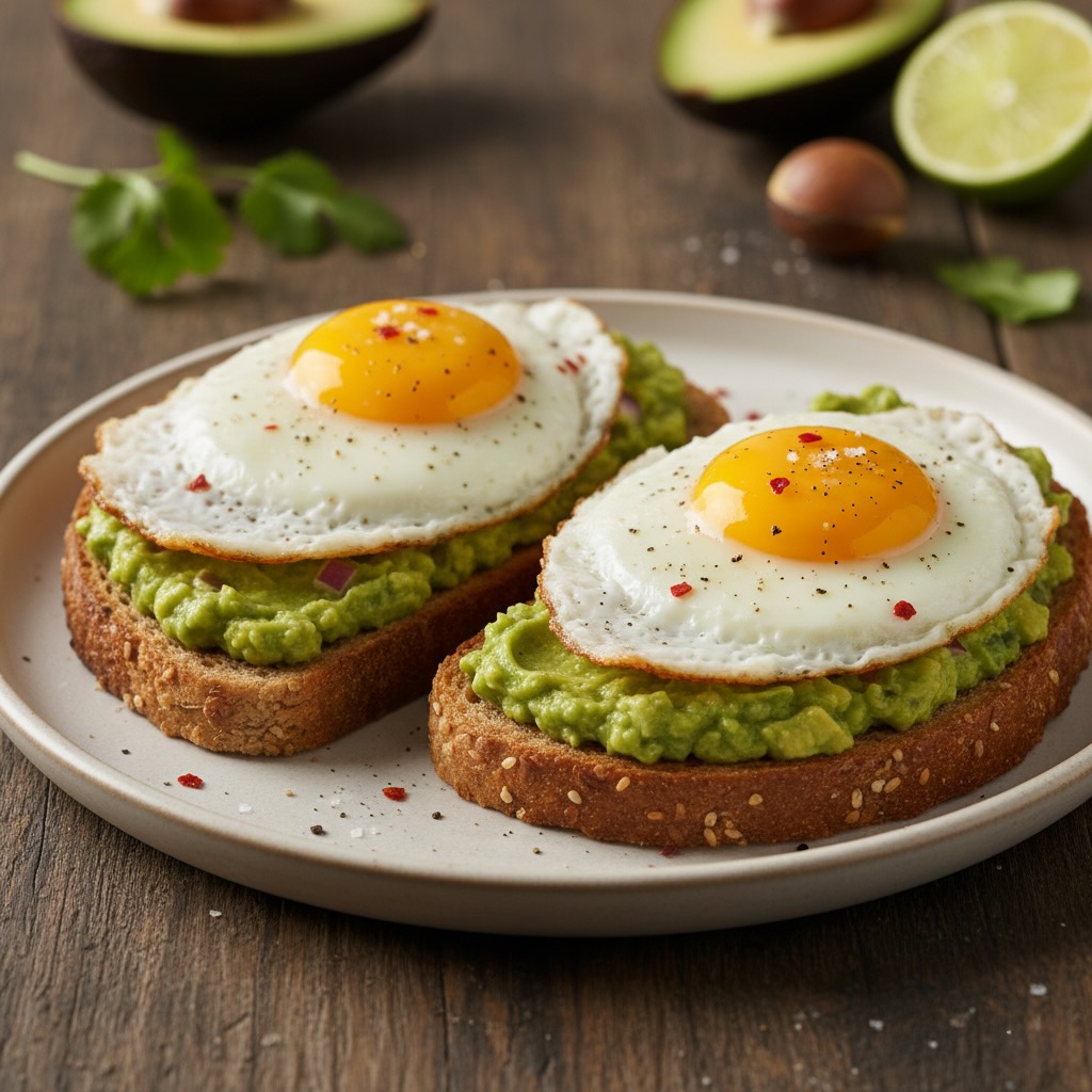 Guacamole-Sandwich mit Spiegeleiern